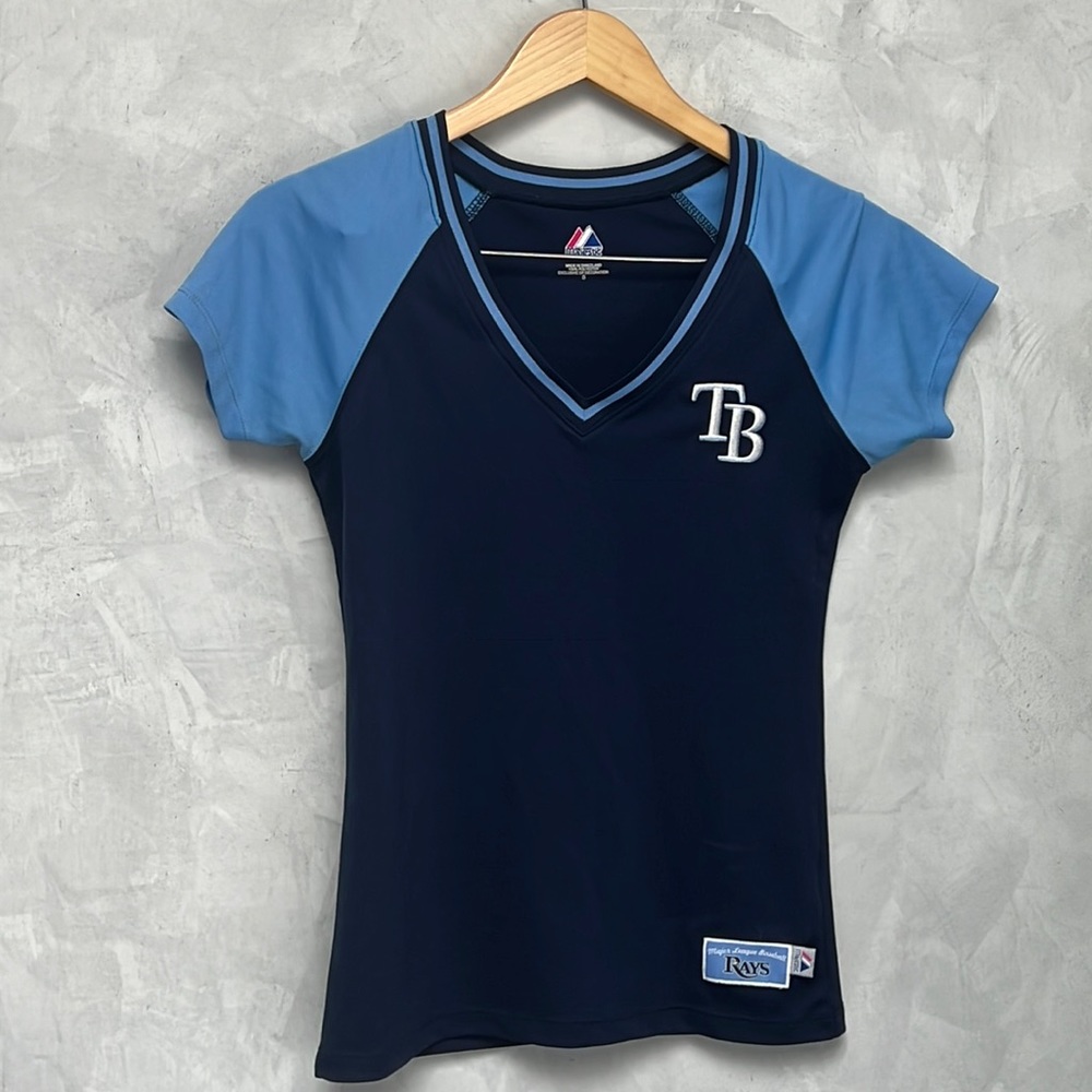 Women’s Tampa Bay Rays~Jersey Style Shirt by Majestic.  Size Small